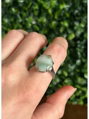 Vintage Blue Green Cabochon Ring Size 7 Boho Statement